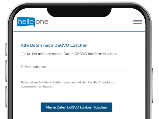 Bild einer Landing Page mit der Option persönliche Daten zu löschen